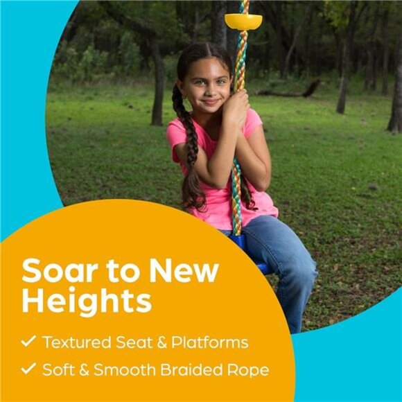 Tree Swing for Kids - Single Disc Seat and Rainbow Climbing Rope Set w/Carabiner - Picture 5 of 8